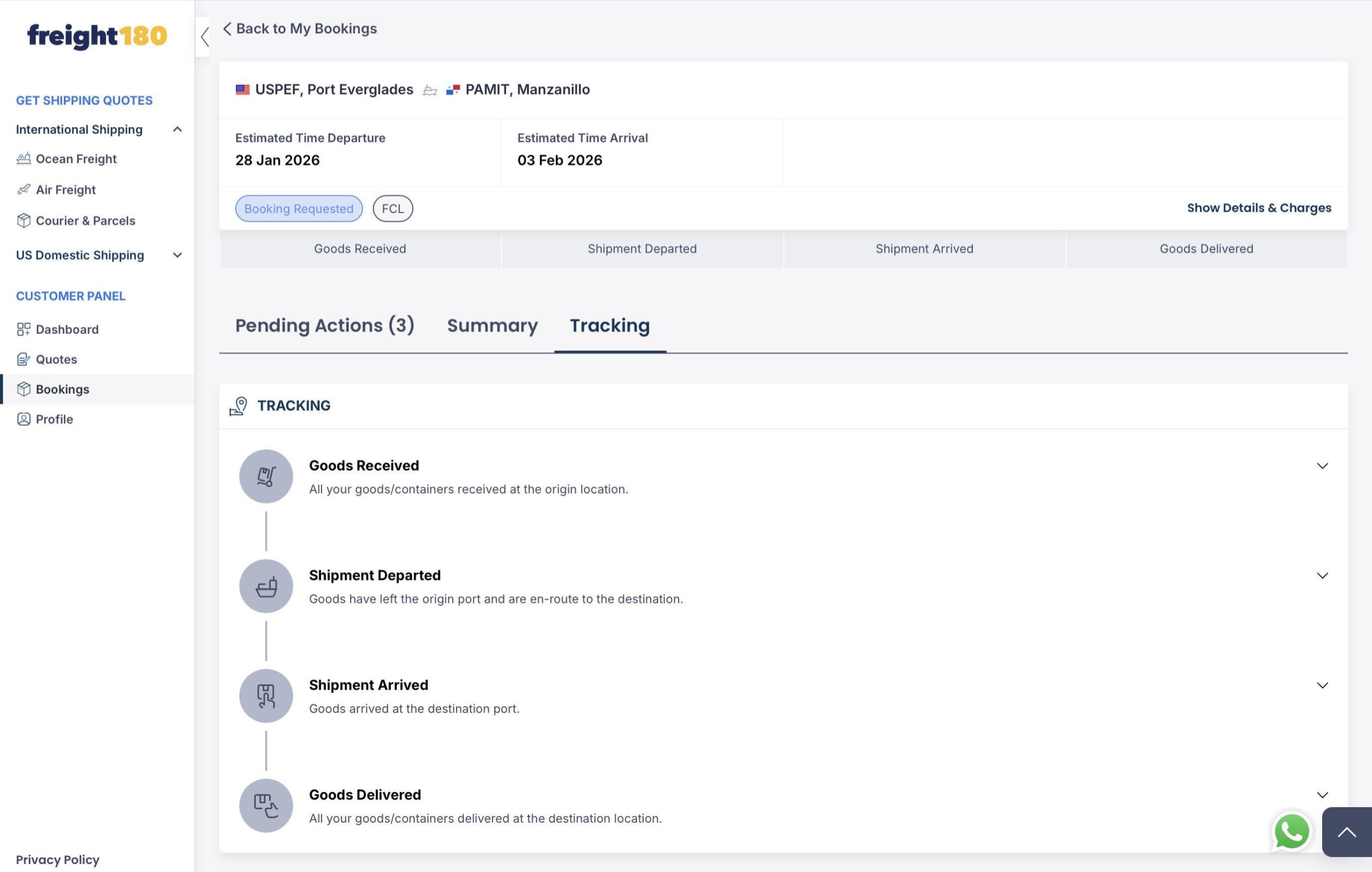 Freight180 real-time cargo tracking dashboard